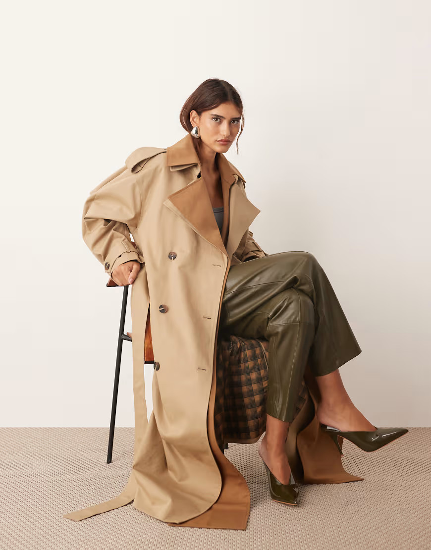 ARRANGE two tone lapel double breasted trench coat in tan-Brown | ASOS (Global)