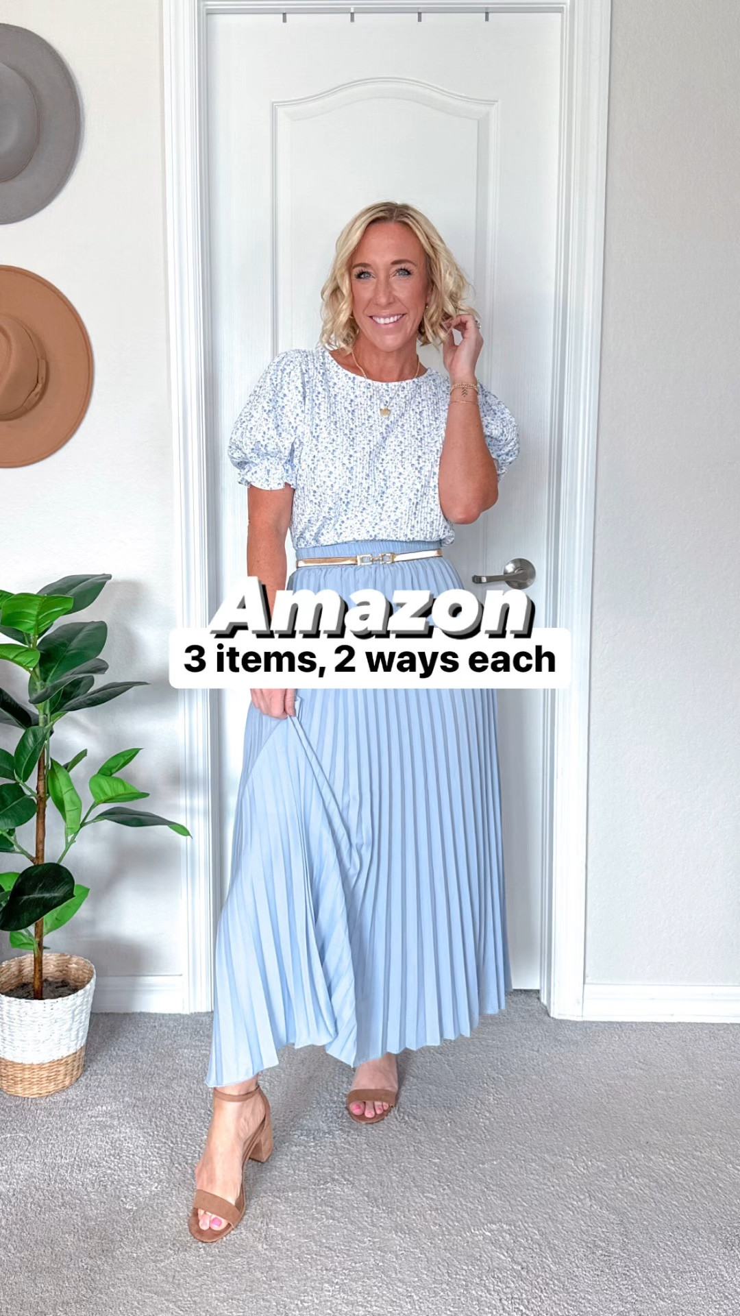 3 Amazon items 2 ways each:
1. Puff sleeve top - size small.
* Navy pants - size 2.
* Light blue pleated skirt - size small.
2. Shirt dress - size small.
3. Crochet cardigan - size small.
* tank - size small.
* flare jeans - size 2. 
Teacher clothes. Teacher outfits.  

#LTKSeasonal #LTKFindsUnder50 #LTKVideo