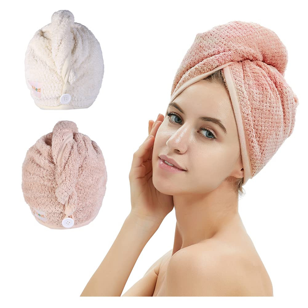 2 Pack Microfiber Hair Towel Wrap,Hair Drying Towel with Button, Hair Towel Turban,Quick Dry,Anti... | Amazon (US)