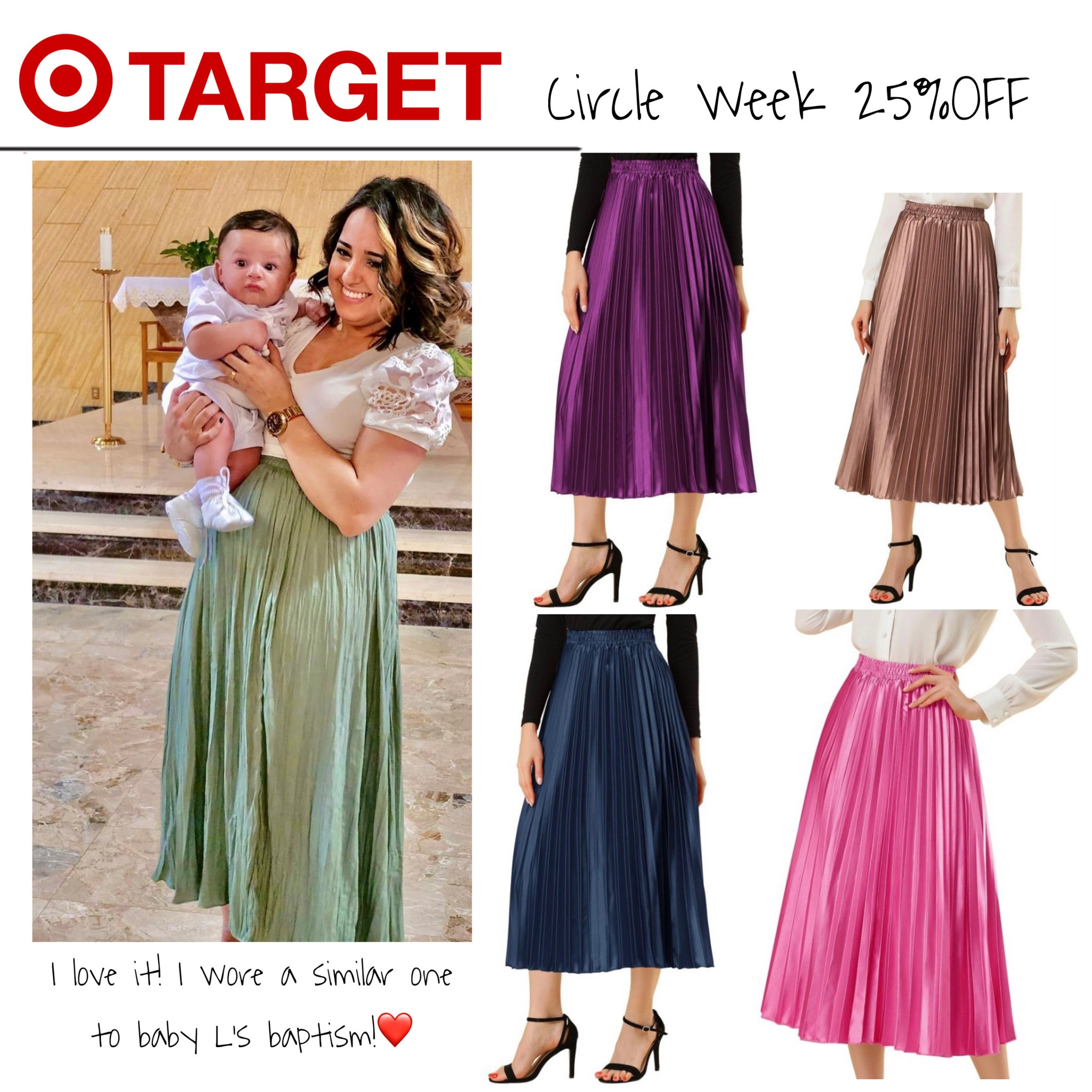 Target Circle Week save 25% OFF on these satin maxi skirts! Now $36.88 reg. $49.39; I wore a similar one to baby L’s baptism!❤️

#LTKwedding #LTKHoliday #LTKsalealert