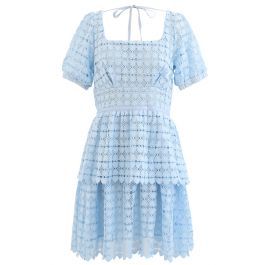 Full of Heart Crochet Square Neck Dress in Blue | Chicwish