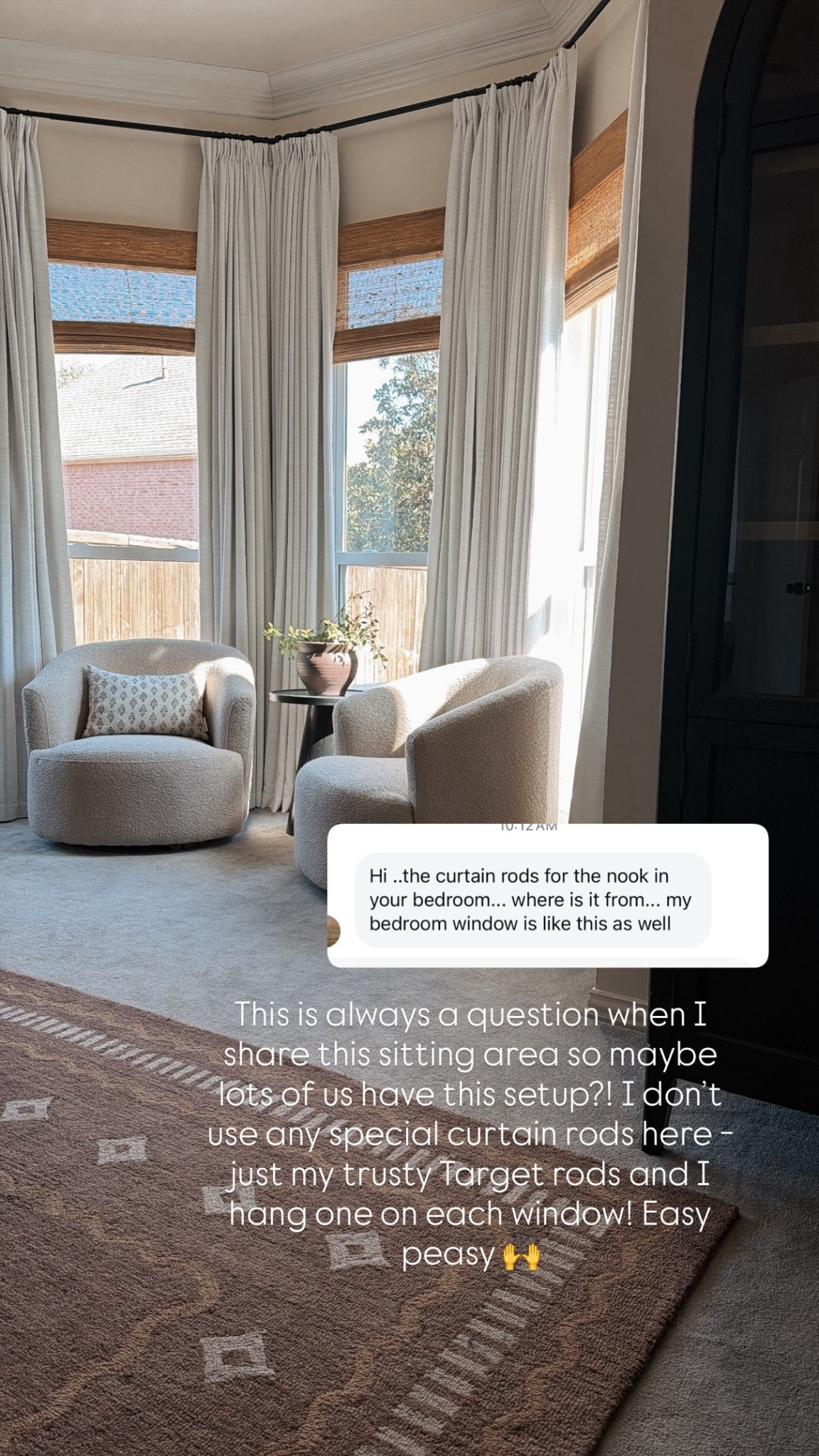 My regular Target curtain rods still work perfectly on a bay window!

#LTKHome