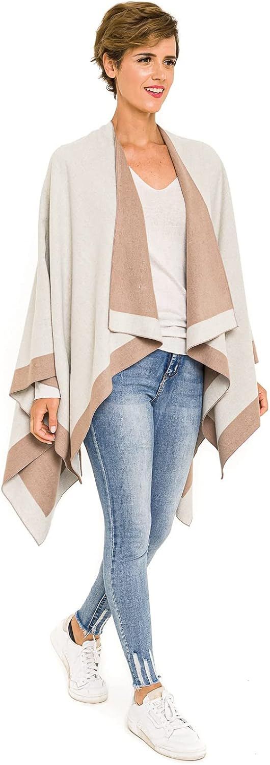 Women's Shawl Wrap Poncho Ruana Cape Cardigan Sweater Open Front for Spring Fall Winter | Amazon (US)