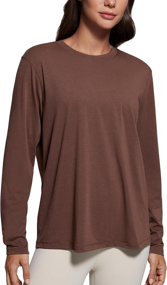 CRZ YOGA Womens Long Sleeve Tops High Crew Neck Casual Fall Shirts Basic Quick Dry Workout Athlet... | Amazon (US)