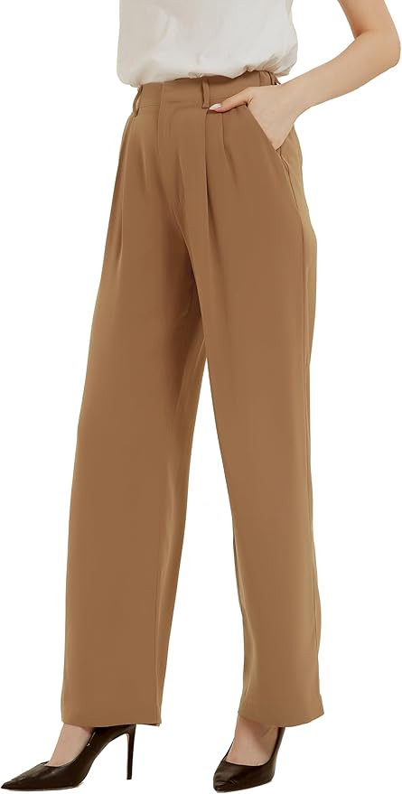 Tronjori Women High Waist Casual Straight Leg Long Business Work Suit Dress Pants Wide Leg Trouse... | Amazon (US)