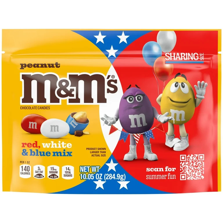M&M's Peanut Milk Chocolate Red, White & Blue Summer Candy \u2013 10.05 Oz Bag | Walmart (US)