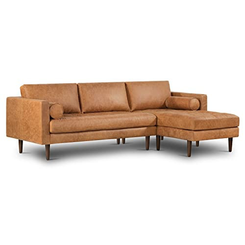 POLY & BARK Napa Leather Couch – Right-Facing Sectional Leather Sofa - Tufted Back Full Grain Leather Couch with Feather-Down Topper On Seating Surfaces – Pure-Aniline Italian Leather – Cognac Tan | Amazon (US)