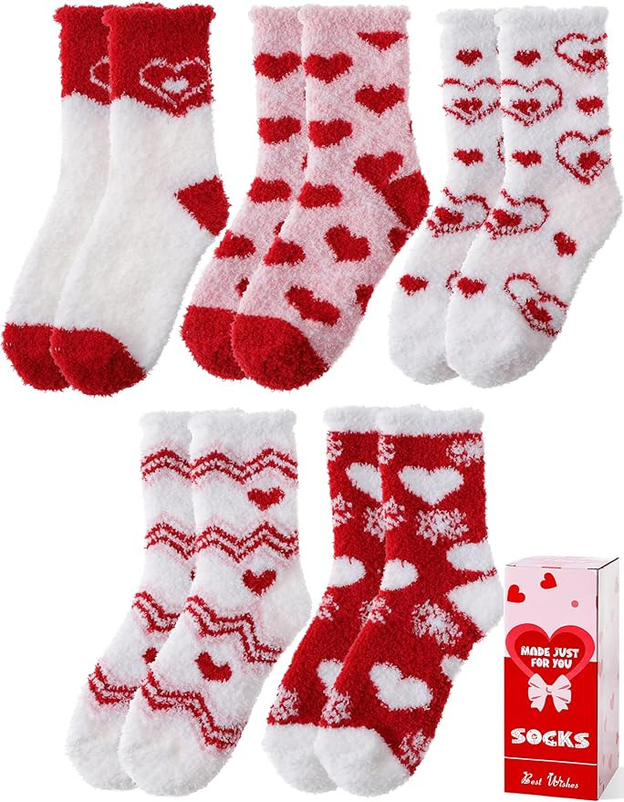 Womens Fuzzy Socks Warm Fluffy Cozy Winter Slipper Thick Fleece Heart Socks 5 Pairs | Amazon (US)