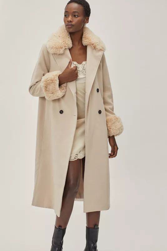 Wool Look Faux Fur Trimmed Coat | Nasty Gal (US)