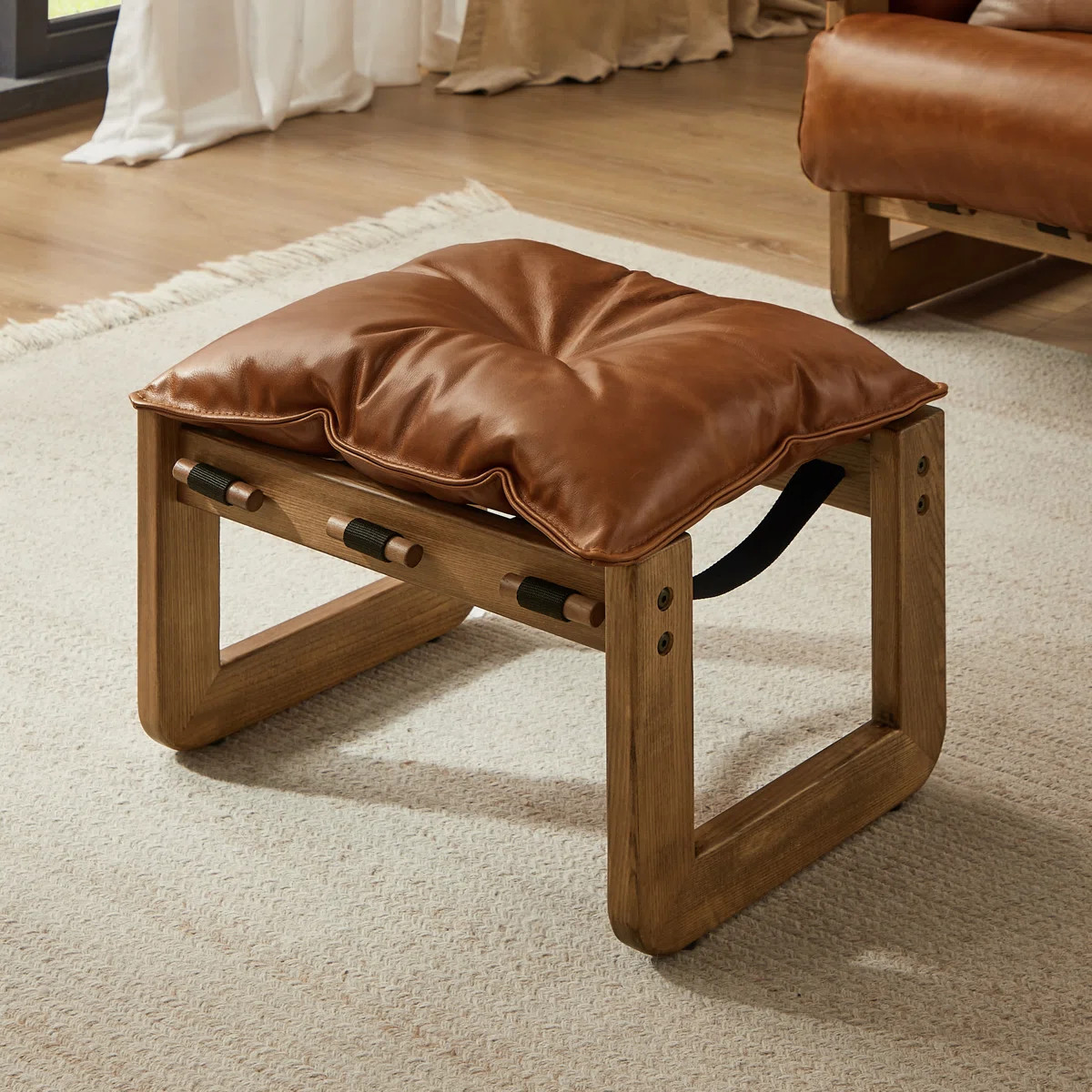 Hokku Designs  16.93'' W Genuine Leather Upholstered Rectangle Ottoman With Solid Ash Wood Base |... | Wayfair North America