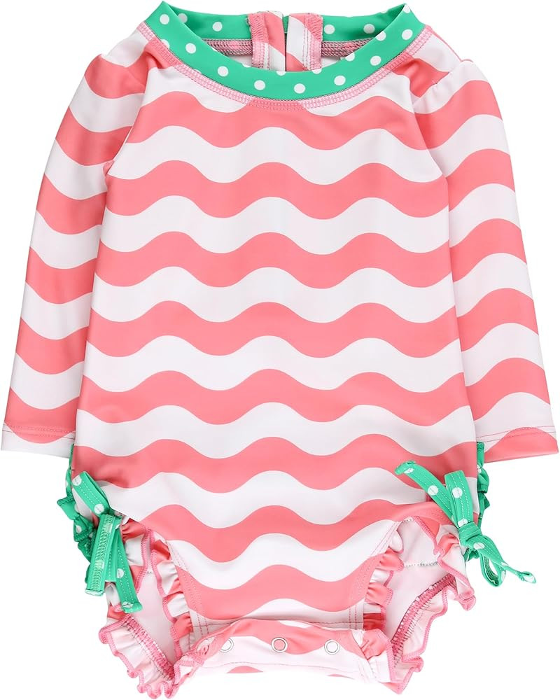 RuffleButts Baby Girls UPF 50+ Sun Protection Floral Printed Long Sleeve One Piece Rash Guard Swi... | Amazon (US)