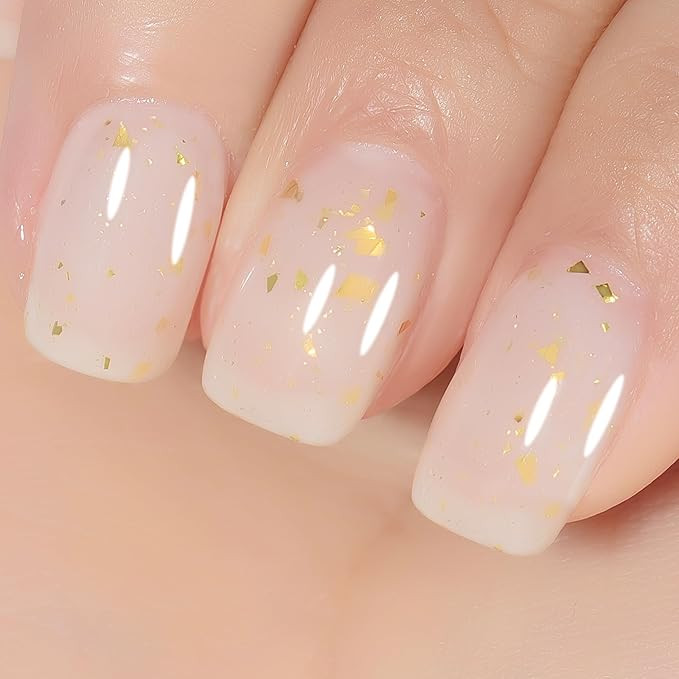 YTD Likomey Nude Gel Nail Polish,15ml Milky White Gold Foil Translucent Neutral Jelly Sheer Gold ... | Amazon (US)