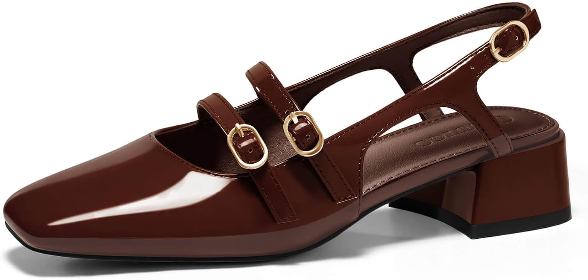 Coutgo Women's Mary Jane Chunky Low Heels Slingback Pumps Closed Square Toe Wedding Dress Shoes | Amazon (US)