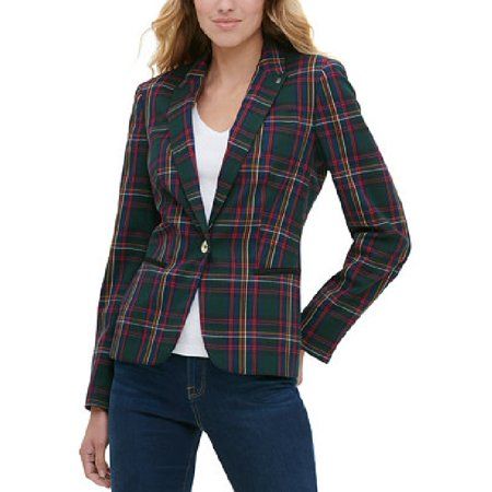 Tommy Hilfiger Women'sPlaid Single-Button Blazer Green Size 6 | Walmart (US)