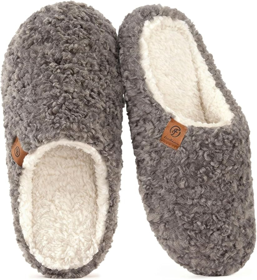 EverFoams Women's Fuzzy Slip-on Slippers Soft Comfy Memory Foam Indoor House Shoes | Amazon (US)