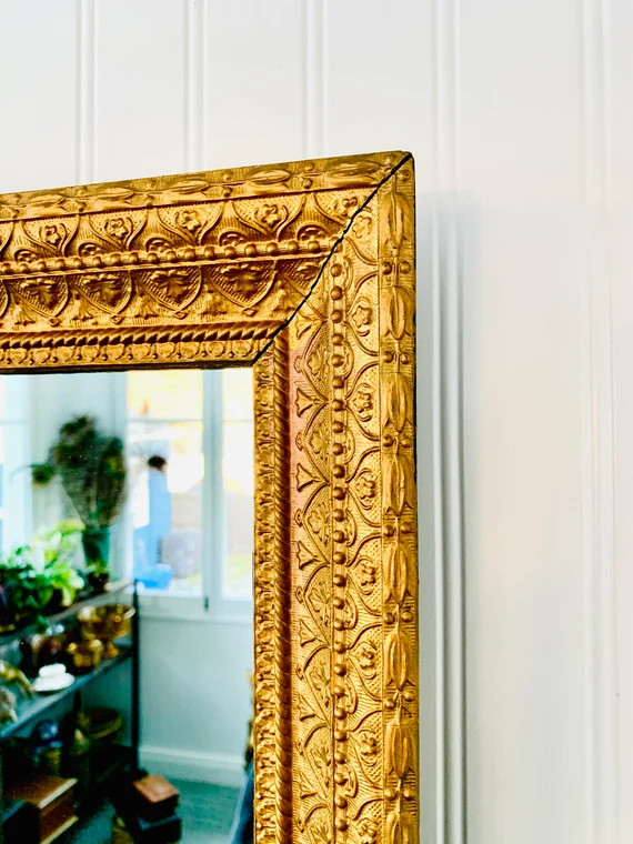 Rectangular Gilded Mirror Antique Gold Highly Detailed Carved Wood Frame Dressing Entryway Hall M... | Etsy (US)