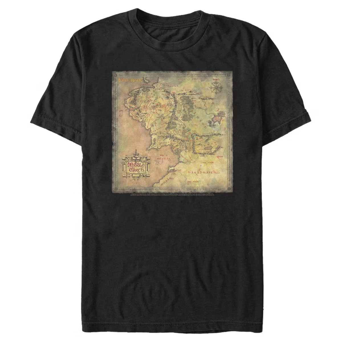 Men's The Lord of the Rings Fellowship of the Ring Map of Middle Earth T-Shirt | Target