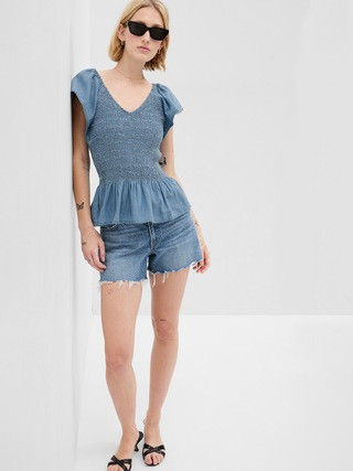 Ruffle Sleeve Denim Peplum Top with Washwell | Gap (US)