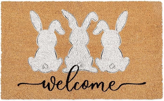 Whaline Easter Doormat Natural Coir Welcome Floor Mat White Bunny Rabbit Rectangle Entrance Door ... | Amazon (US)