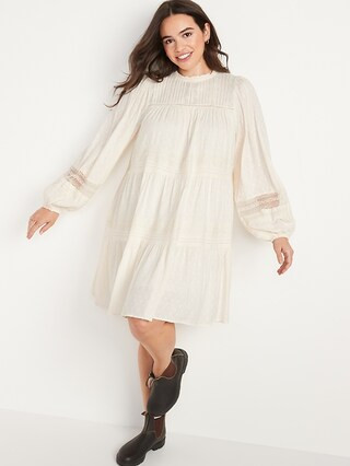 Long-Sleeve Pintucked Clip-Dot Mini Swing Dress for Women | Old Navy (US)