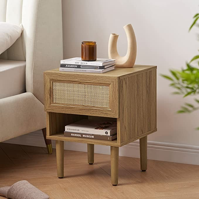 Amazon.com: Mopio Haylee Rattan Side Table Nightstand, Perfect End Table for Living Room & Bedroo... | Amazon (US)