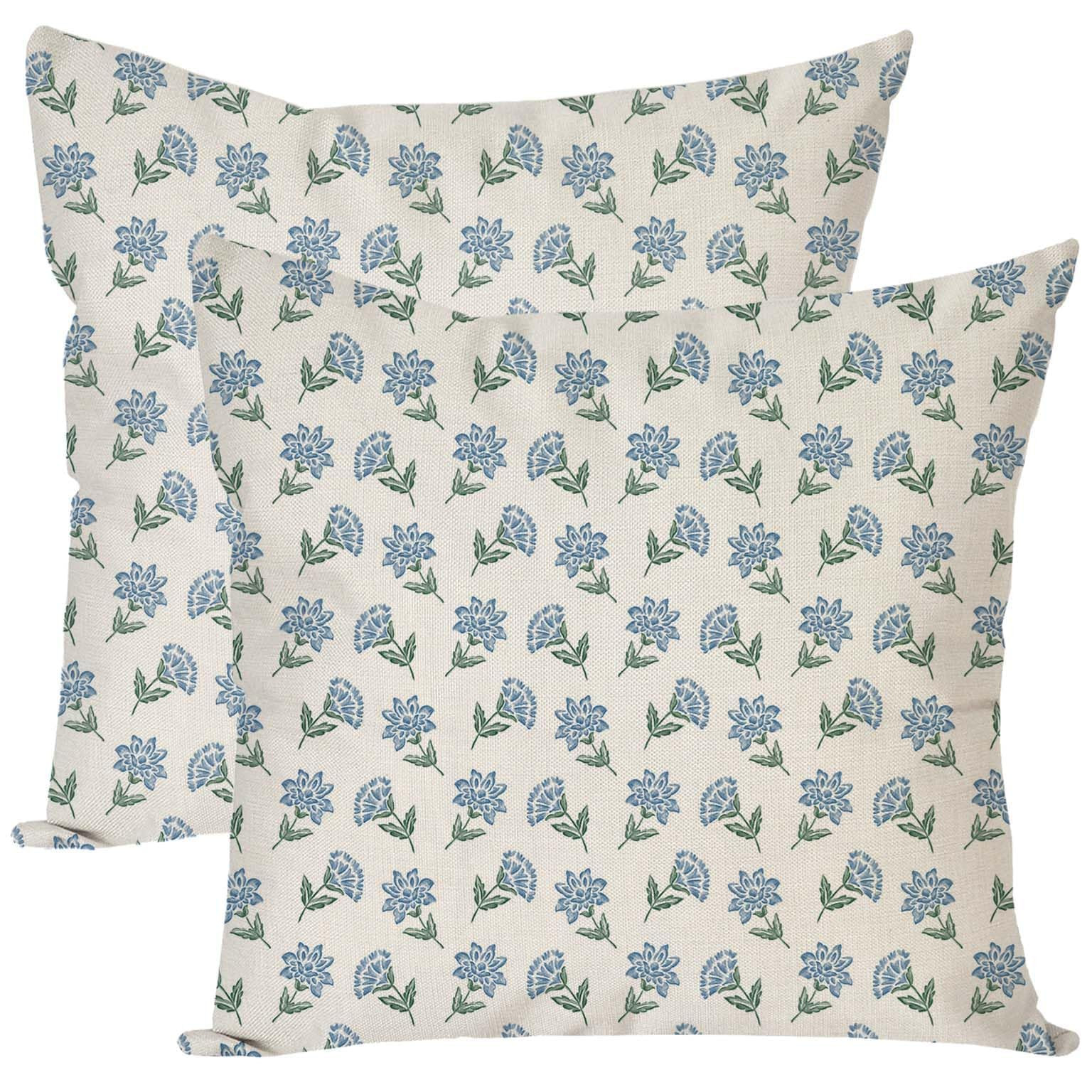 Block Print Decorative Throw Pillow Covers 18x18 Inch Set of 2 Green and Blue Vintage Floral Outd... | Amazon (CA)