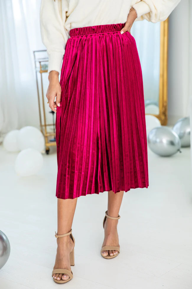 Message In A Bottle Burgundy Velvet Midi Skirt | Pink Lily