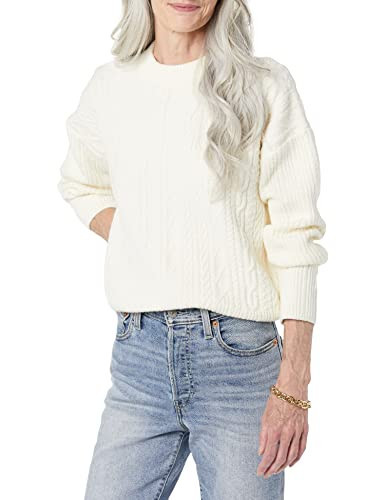 Amazon Essentials Women's Cable Knit Sweater, Soft-Touch Modern Crewneck, Ivory, Medium, Plus Size Available | Amazon (US)