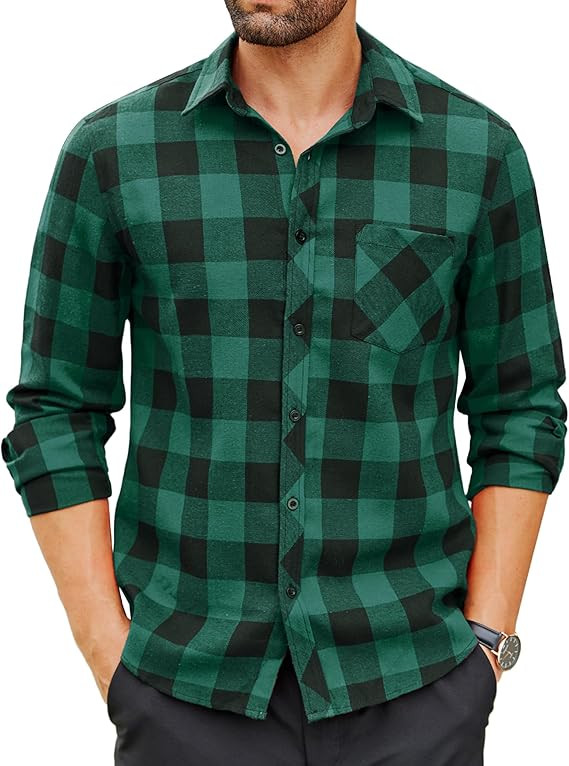 COOFANDY Men's Flannel Plaid Shirts Long Sleeve Button Down Shirts Casual Fall Shirt Jacket | Amazon (US)