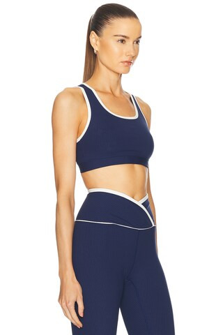 YEAR OF OURS Ribbed Two Tone Sports Bra in Navy & White | FWRD | FWRD 