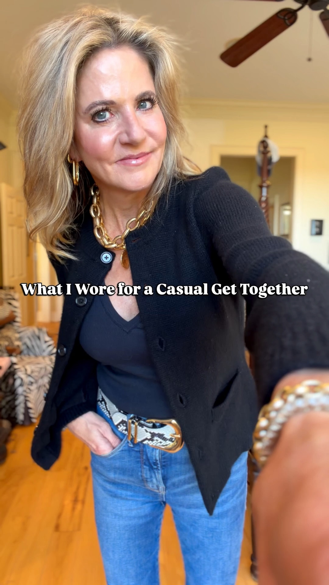 Easy , casual and put together.  I’m in XS in the sweater and tank.  Linking similar jeans and belt.

#LTKSeasonal #LTKStyleTip #LTKOver40