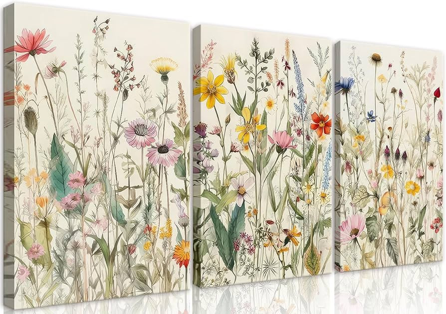 3 Pcs Framed Flowers Canvas Wall Art Watercolor Floral Botanical Prints Wildflower Pictures Wall ... | Amazon (US)