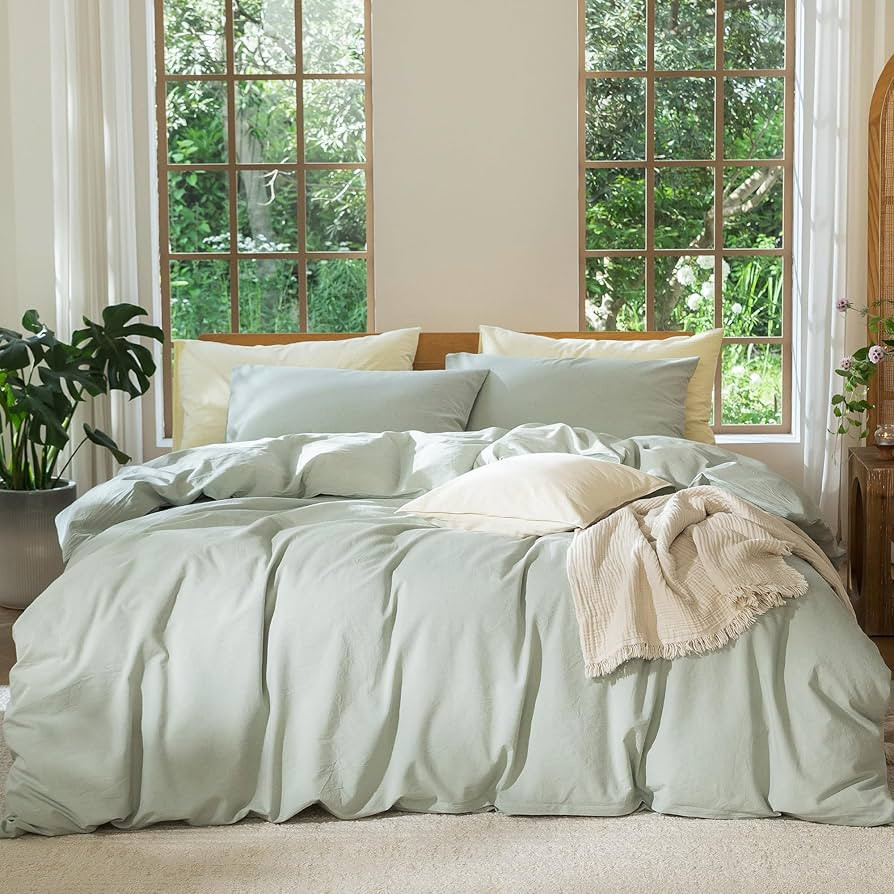 MooMee Bedding Duvet Cover Set 100% Washed Cotton Linen Like Textured Breathable Durable Soft Com... | Amazon (US)
