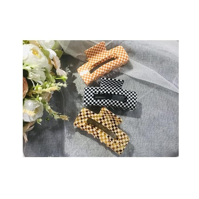 Checkered Hair Claw Clips for Women Girls Fashion Hair Clips for Styling Claw Clamps Thick Hair R... | Amazon (US)