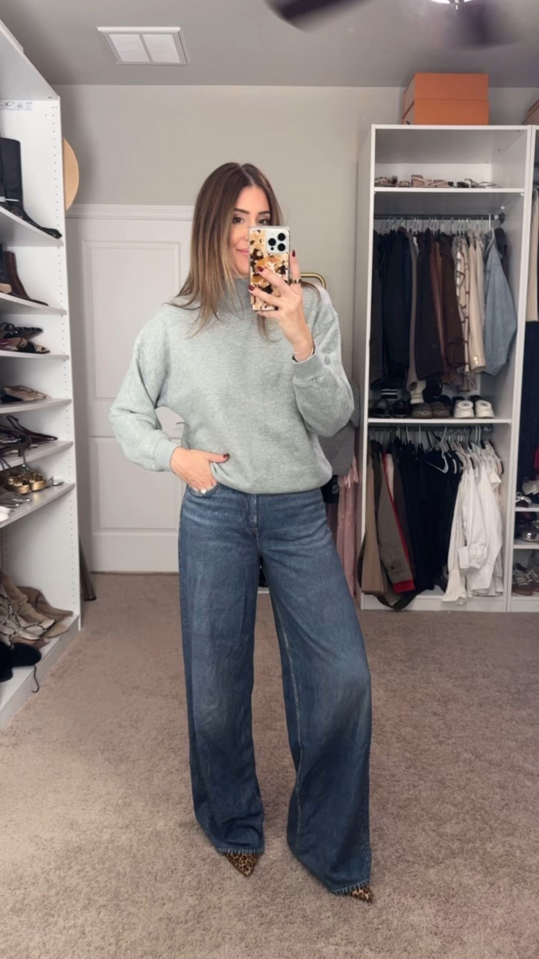 Small in sweatshirt, size 26 in jeans but could have gone down 