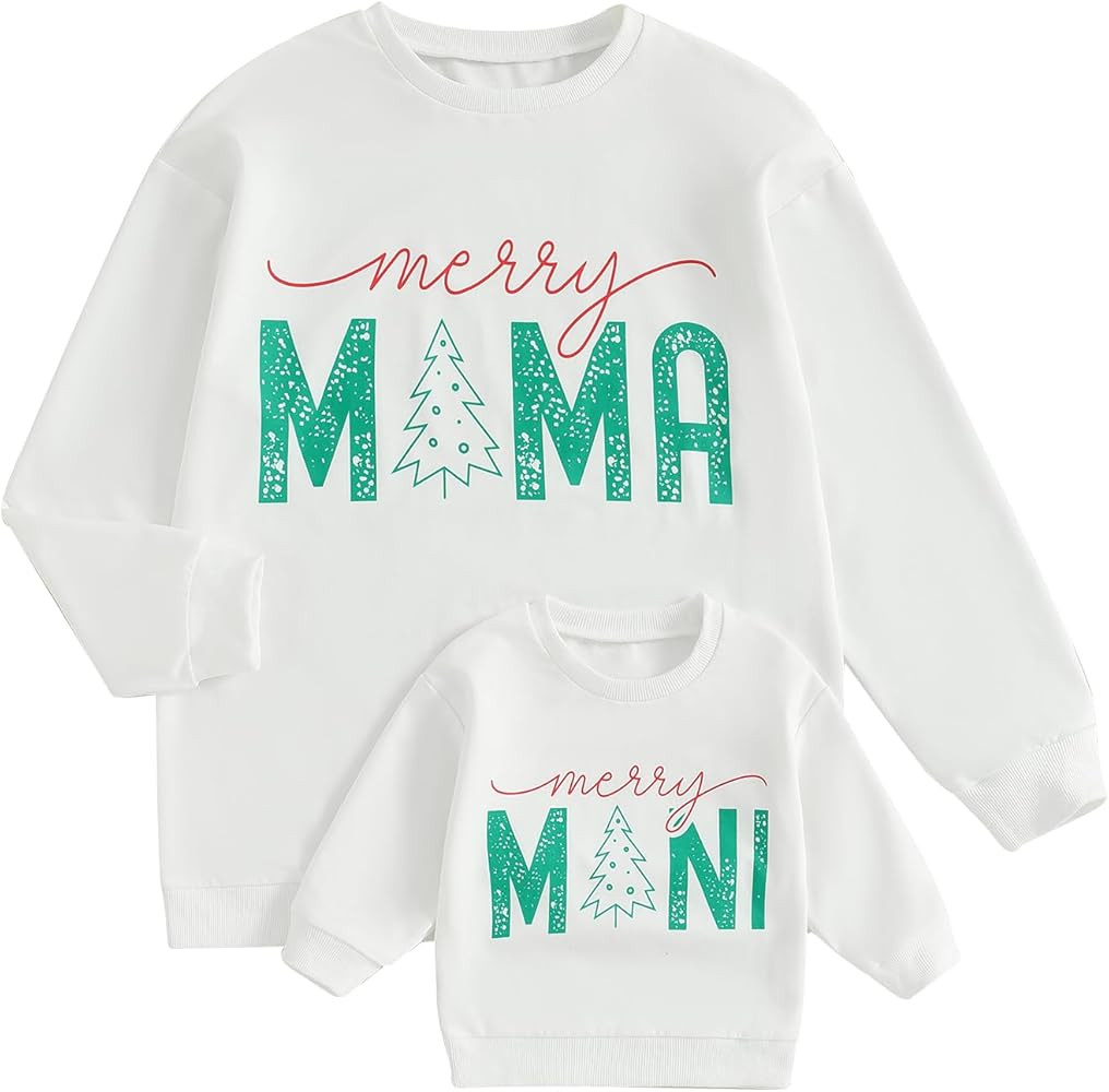 Fernvia Family Matching Outfit Mommy and Me Christmas Sweatshirt Long Sleeve Letters Marry Embroi... | Amazon (US)