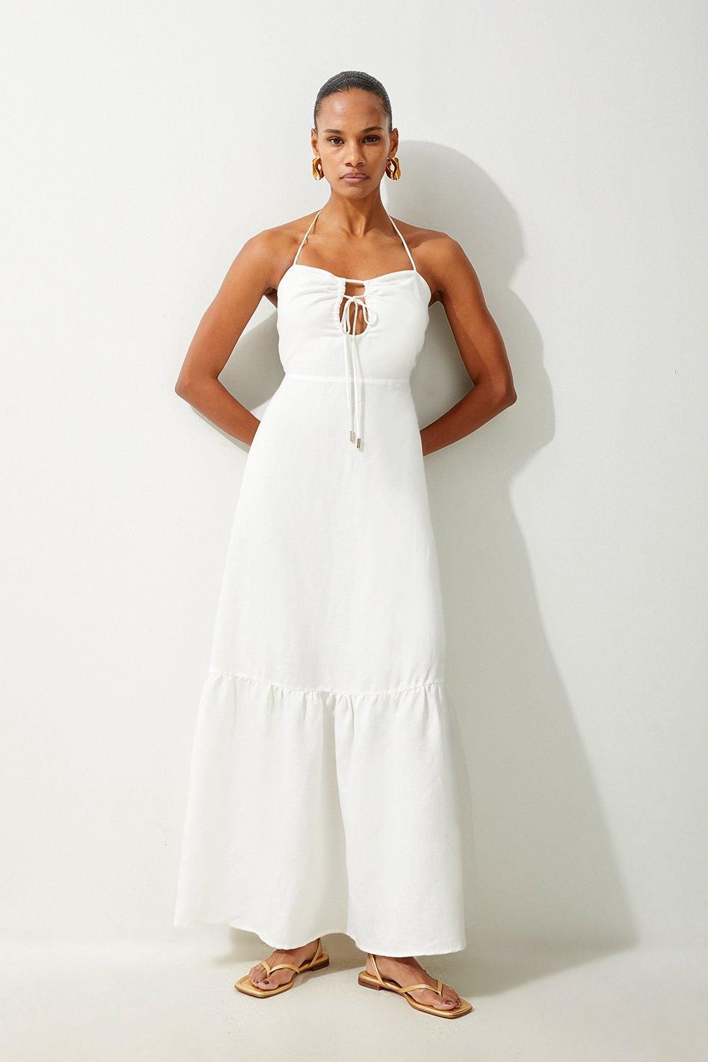 Viscose Linen Woven Maxi Beach Dress | Karen Millen US