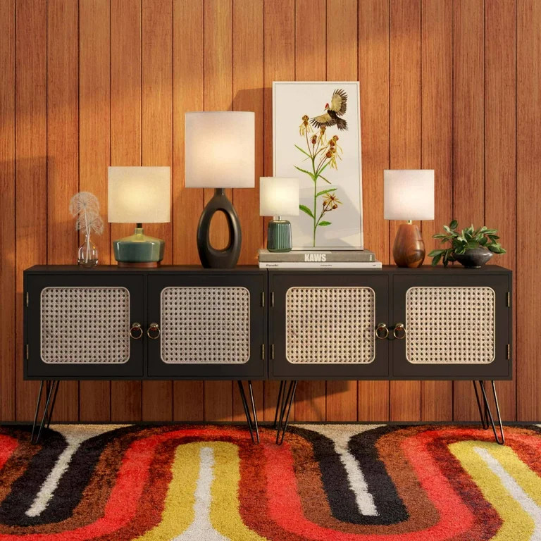 Better Homes & Gardens 17" Tall Modern Mid-Century Ceramic Table Lamp with Wood Base | Walmart (US)