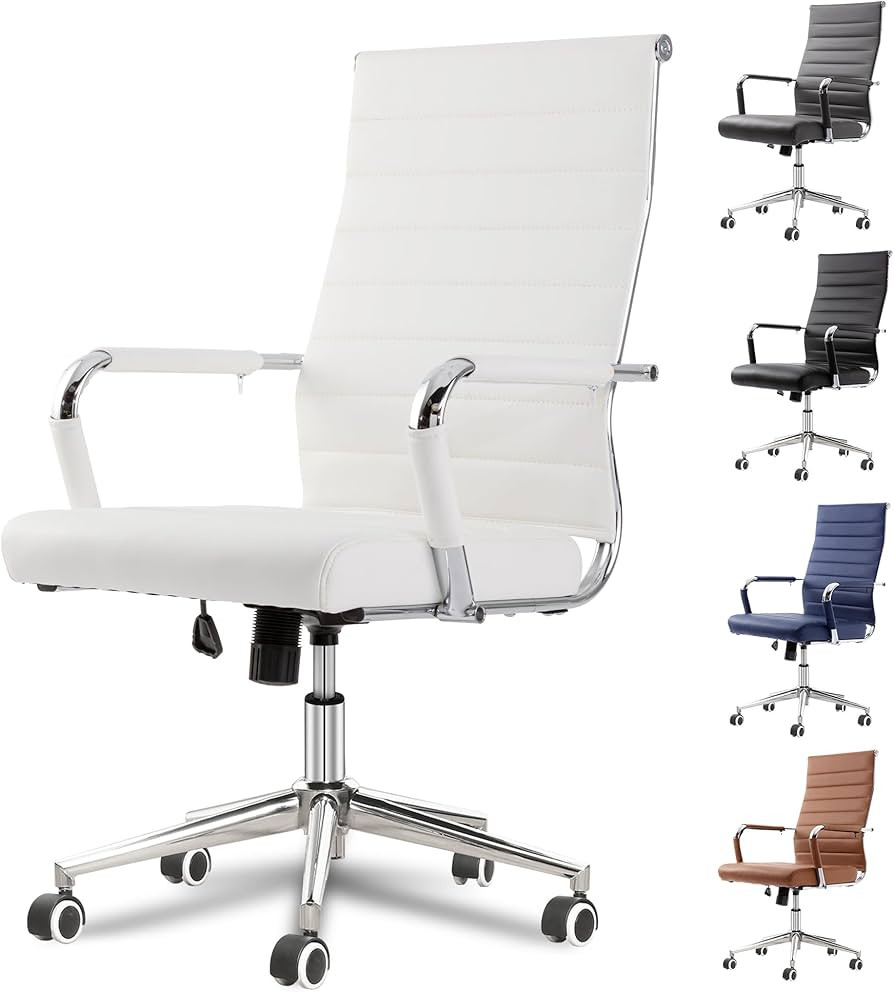 Okeysen White Office Desk Chair, Ergonomic Leather Modern Conference Room Chairs, Executive Ribbe... | Amazon (US)