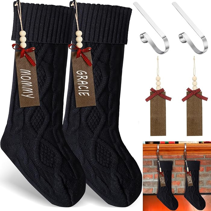 Zubebe 2 Sets Christmas Stockings Xmas Knitted Stockings Kit 18 inch Large Knit Xmas Stocking Met... | Amazon (US)