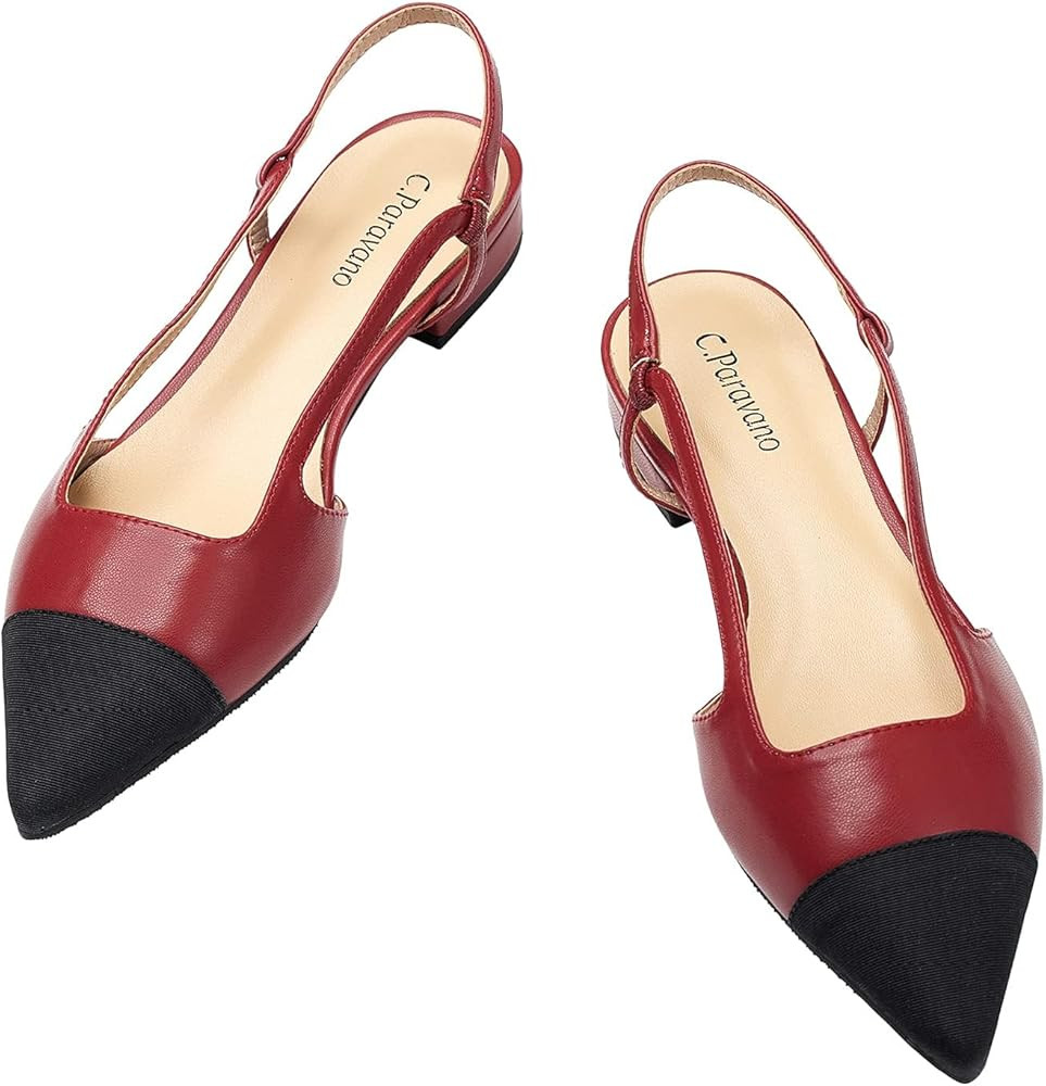 C.Paravano Crocodile Print Slingback Shoes Women's Slingback Flats Pointed Toe Flats for Women Ca... | Amazon (US)