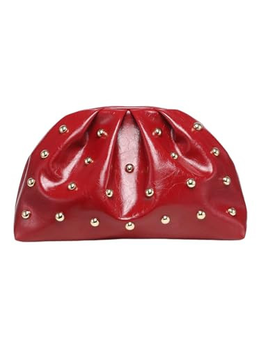 QWINEE Women's Elegant Studded Clutch Bag Magnet Ruched Bags Retro Vintage Evening Handbag Red One Size | Amazon (US)