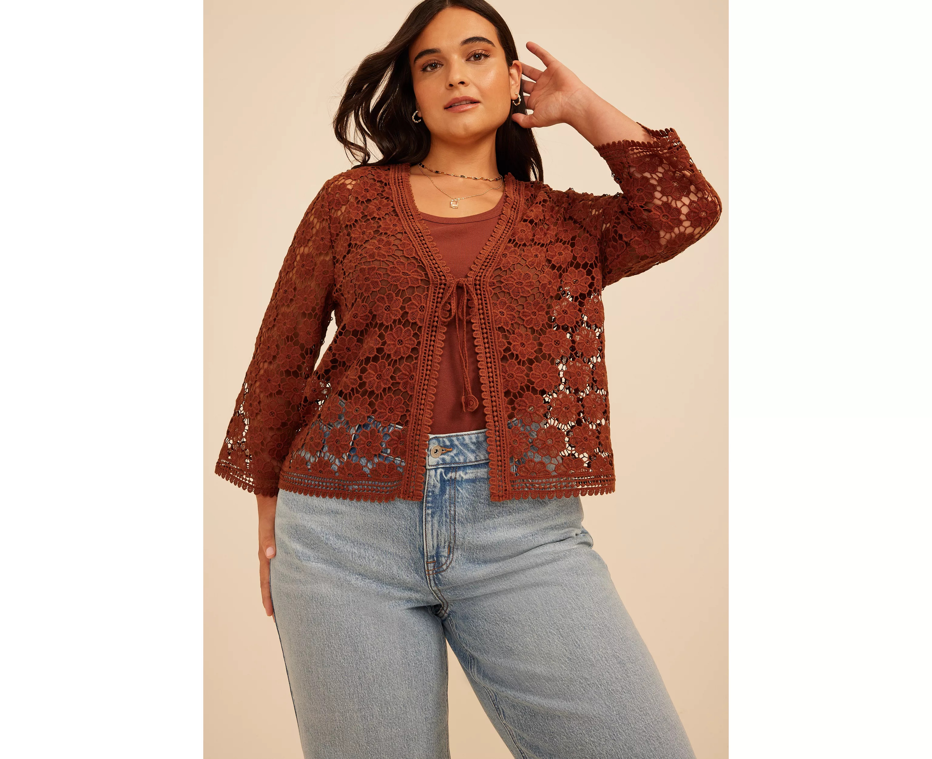 Plus Size Floral Crochet Tie Front Cardigan | maurices | Maurices