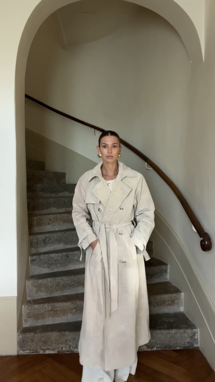 Suede trench coat, white trousers, Mango, Ducie coat, Aeyde shoes, white point shoes, neutral outfit, neutrals, autumn winter outfit, Mac, maxi coat

#LTKSeasonal #LTKeurope #LTKstyletip