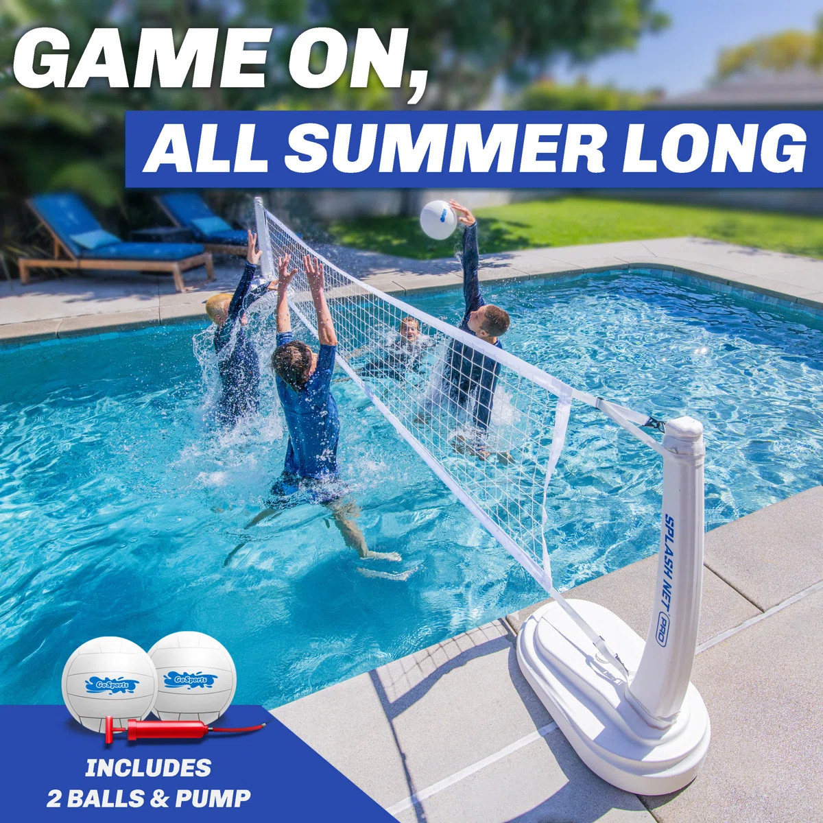 GoSports Splash Net PRO Pool Volleyball Game Set - Includes 2 Water Volleyballs and Pump - White | Wayfair North America