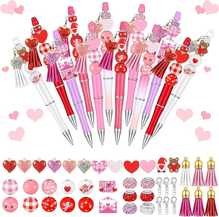 Geyoga 18 Sets Valentine's Day Beadable Pens Valentine's Day Ballpoint Black Ink DIY Pens with 54... | Amazon (US)