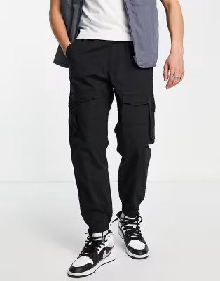 Pull&Bear adjustable ripstop cargo pants in black | ASOS (Global)