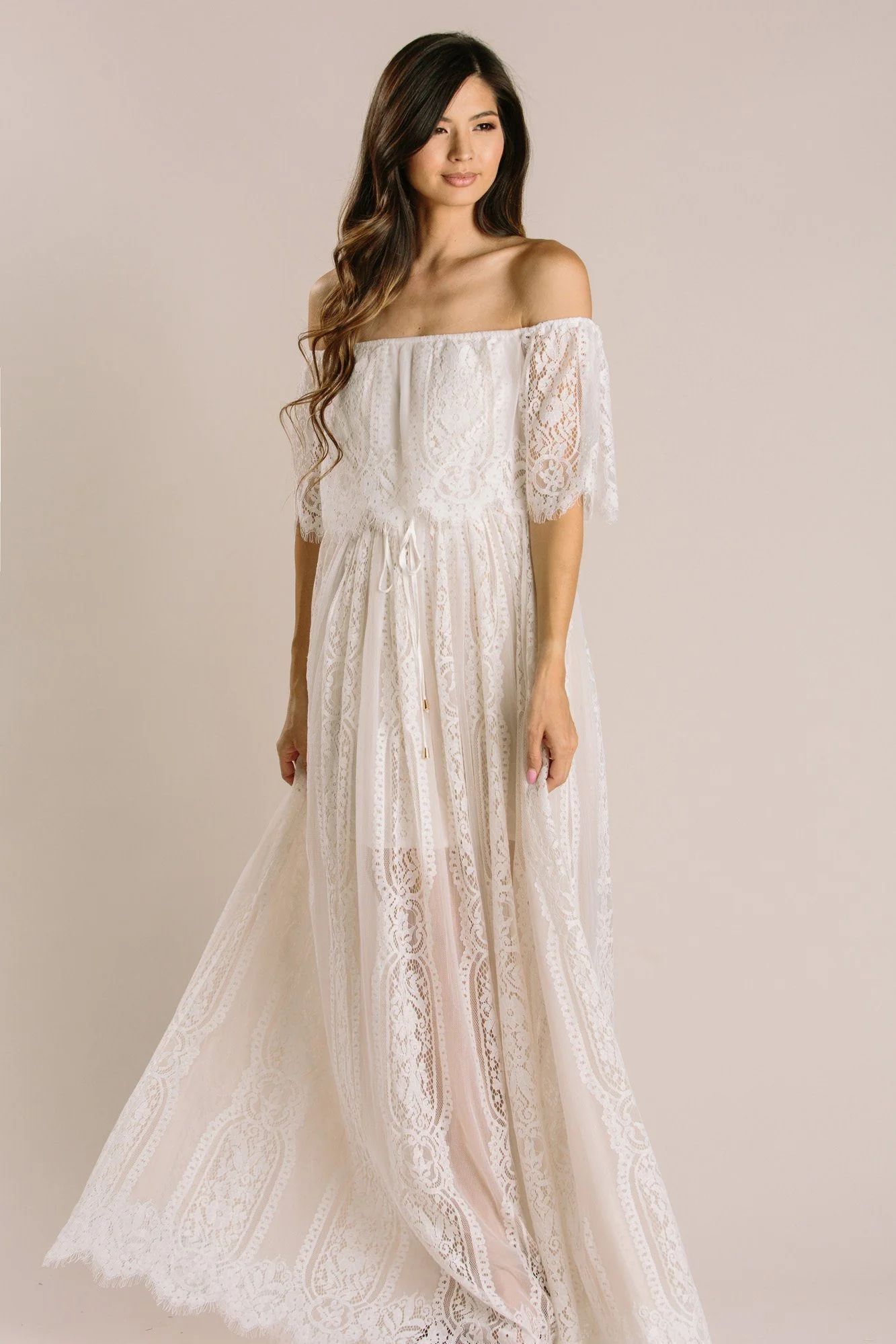 Alessia Lace Off the Shoulder Maxi Dress | Morning Lavender