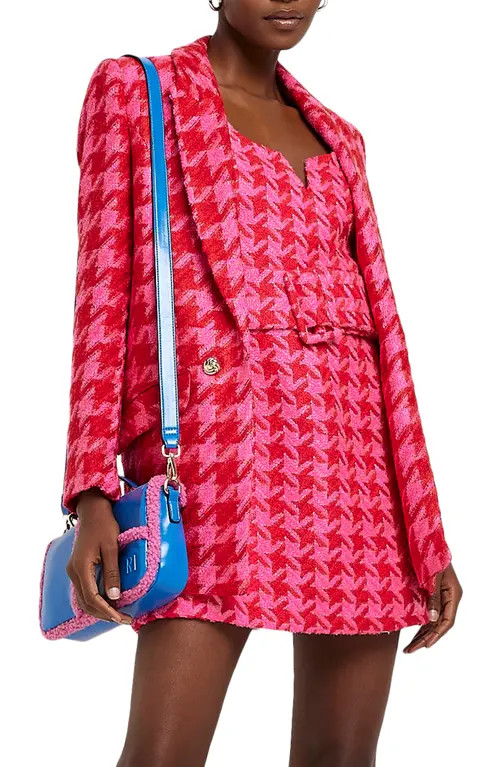 River Island Houndstooth Bouclé Blazer in Pink at Nordstrom, Size 2 | Nordstrom