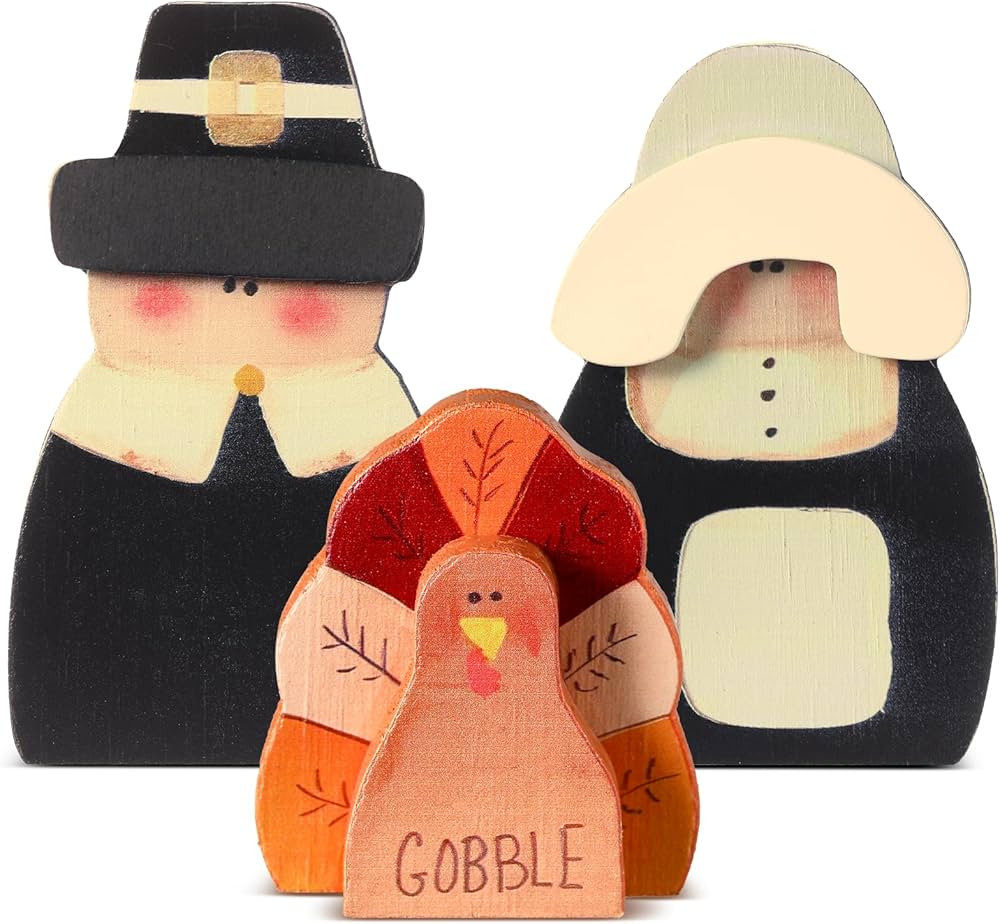 3 Pcs Fall Thanksgiving Decorations Fall Wooden Turkey Pilgrim Couple Table Sign Thanksgiving Sta... | Amazon (US)